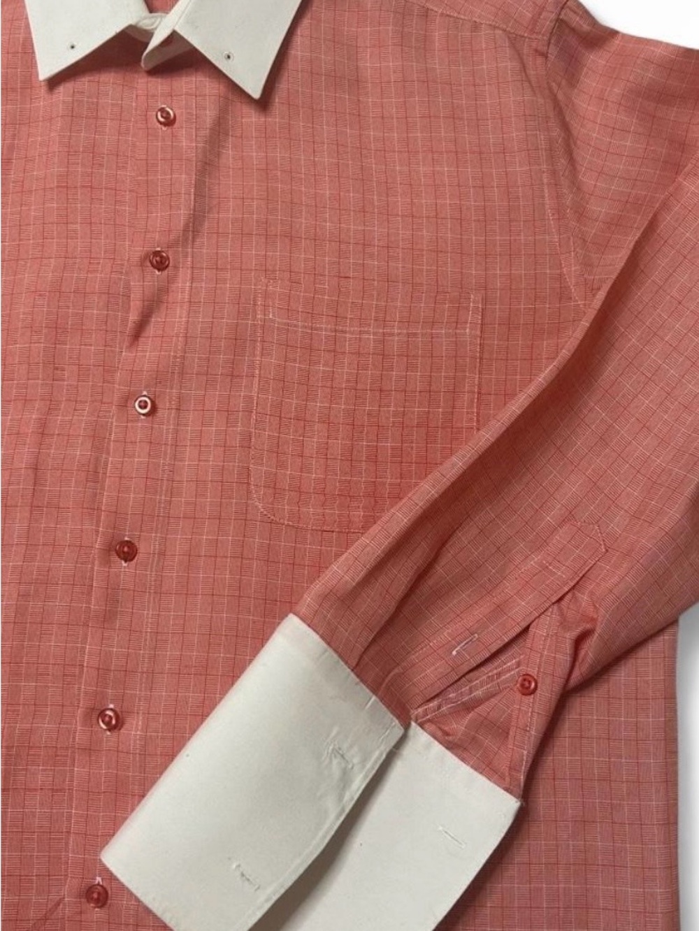 Karl Knox Men's Coral Check Dress Shirt with White Contrast Collar